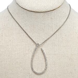 Brighton Silver Tone Pave Crystal Open Teardrop Pendant Snake Chain Necklace